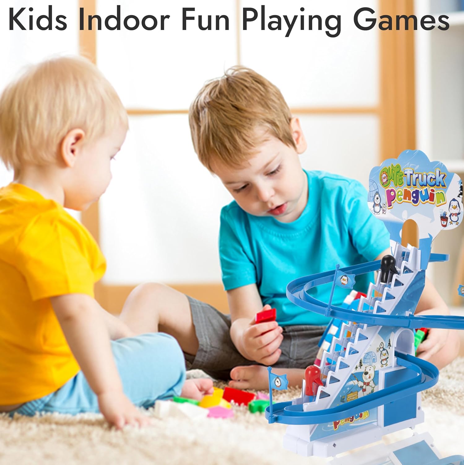 ARSUK Penguin Race Game Toy Playful Musical Roller Coaster Track Playset with Music LED Flashing Lights On Off Button for Toddlers and Kids Gift