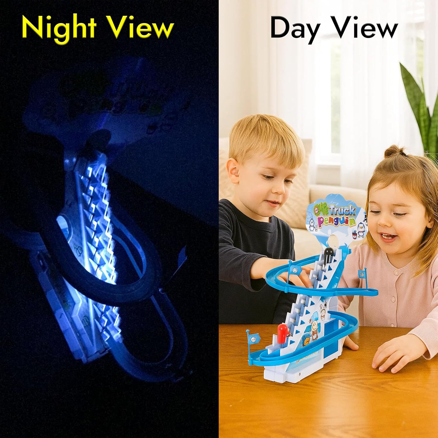 ARSUK Penguin Race Game Toy Playful Musical Roller Coaster Track Playset with Music LED Flashing Lights On Off Button for Toddlers and Kids Gift
