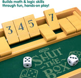 Shut the Box Family Game of Strategy and Chance Includes Collectible Wooden Game Box Felt Bottom Rounded Dice and Detailed Instructions Ages 6 and Up