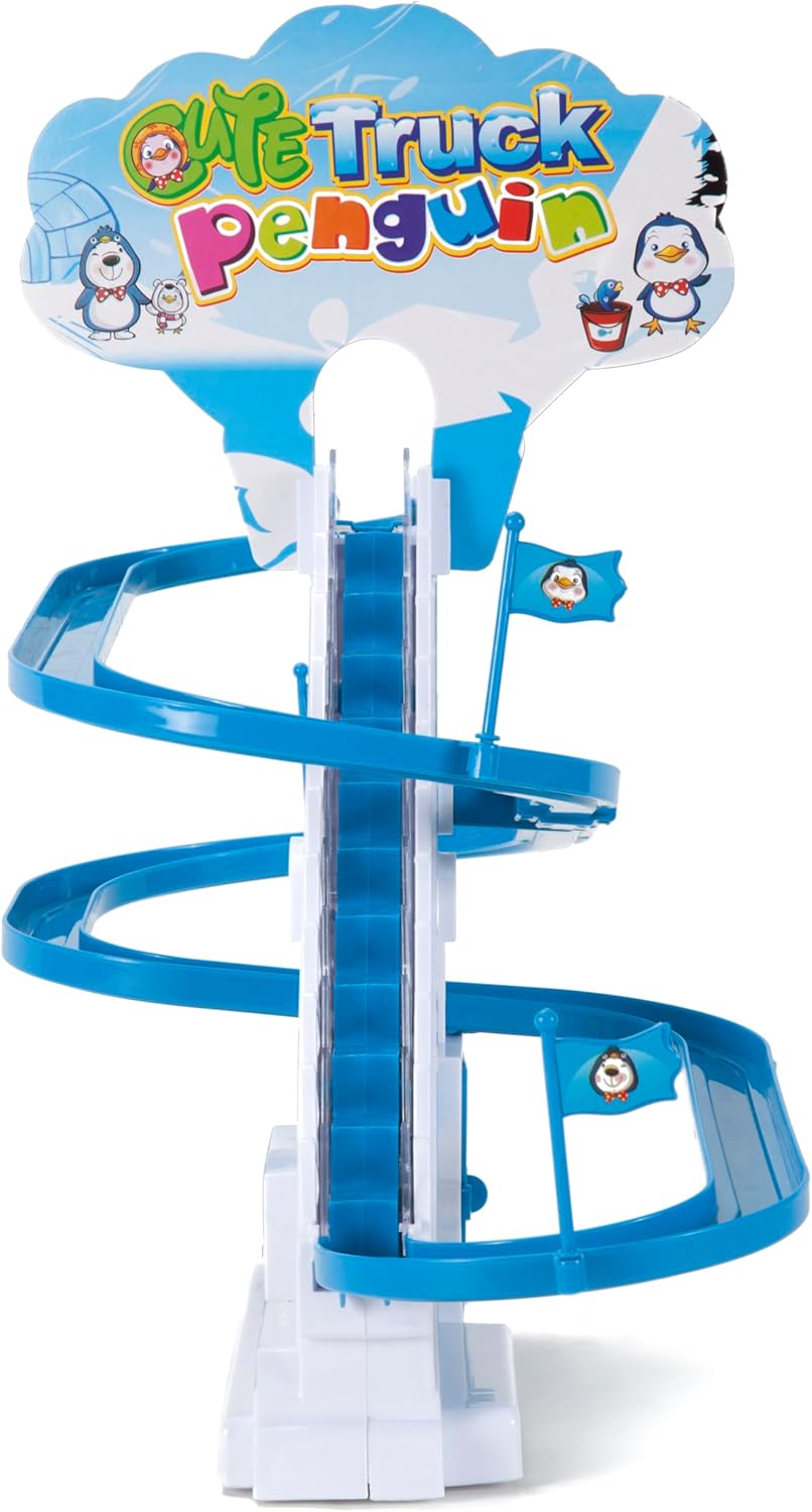 ARSUK Penguin Race Game Toy Playful Musical Roller Coaster Track Playset with Music LED Flashing Lights On Off Button for Toddlers and Kids Gift