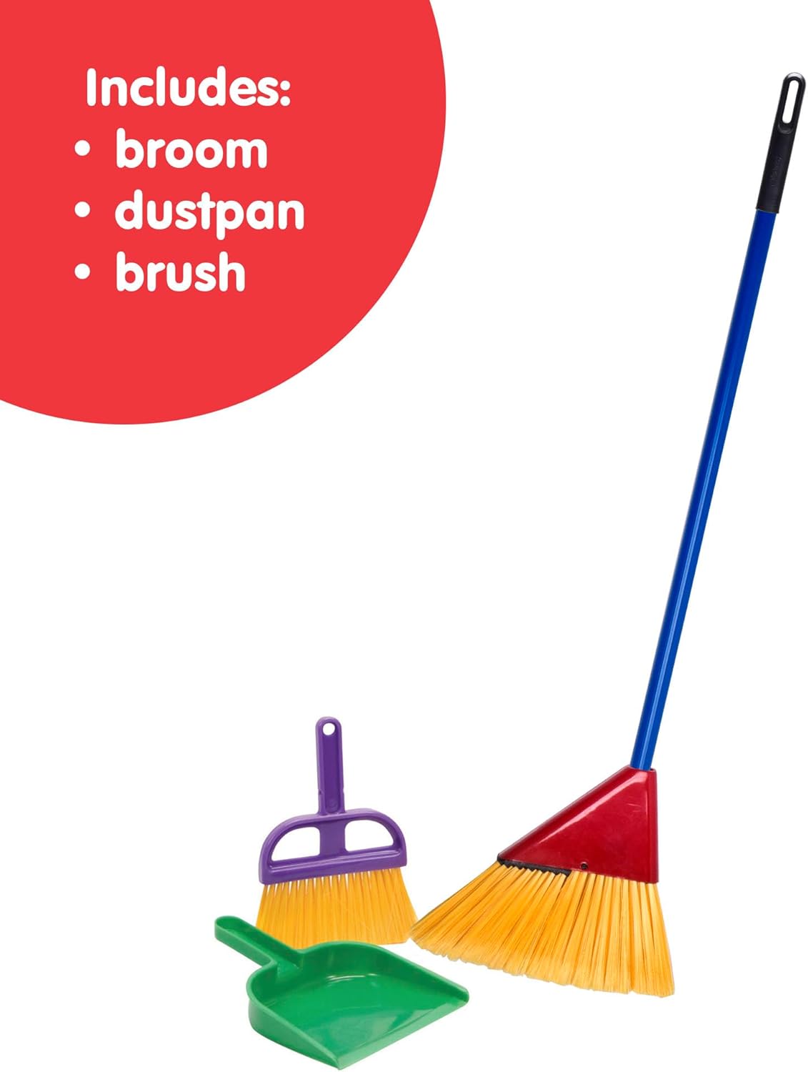 Childrens Broom Set Kids Pretend Play Cleaning Kit Includes Broom Dustpan and Brush Ages 3 and Up
