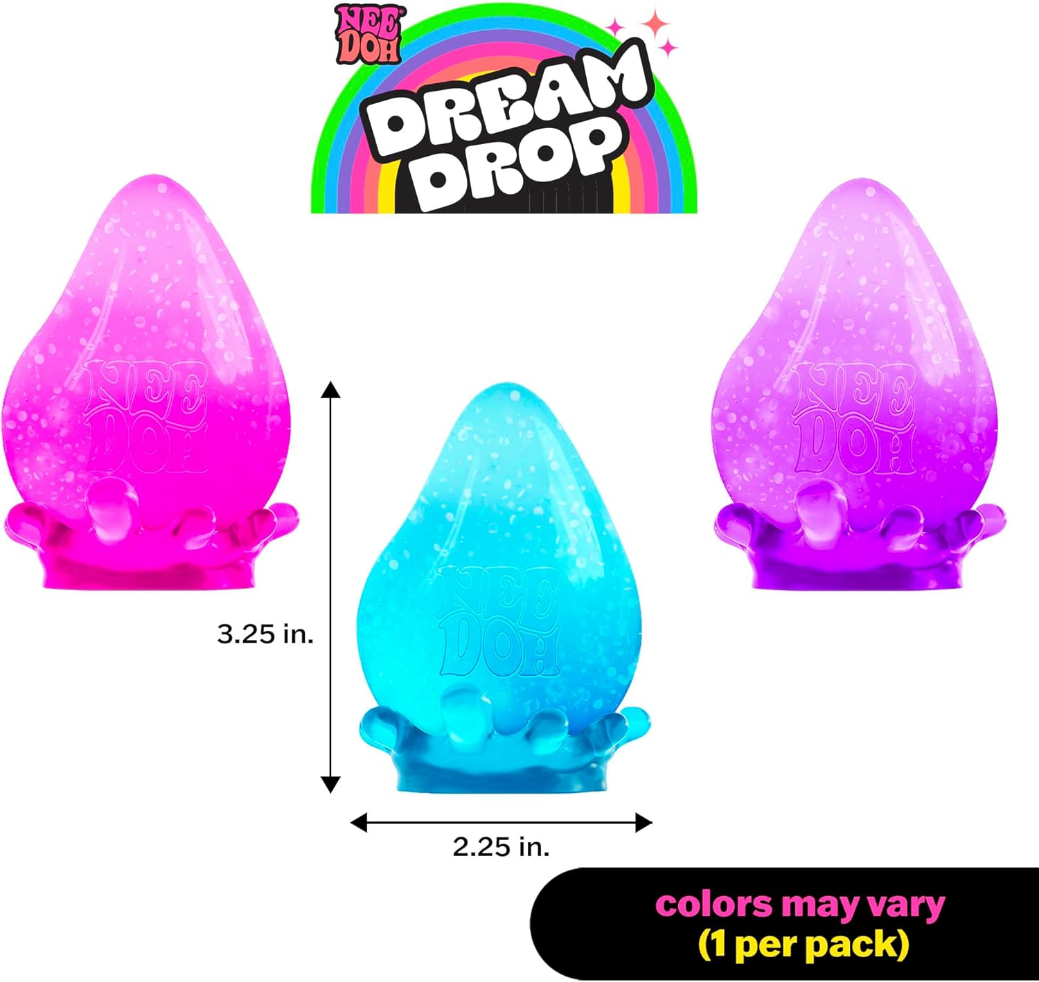 Needoh Dream Drop Sensory Squeeze Toy with Super Solid Squish 225 Cube Colors May Vary Pack of 1 Bilingual Packaging
