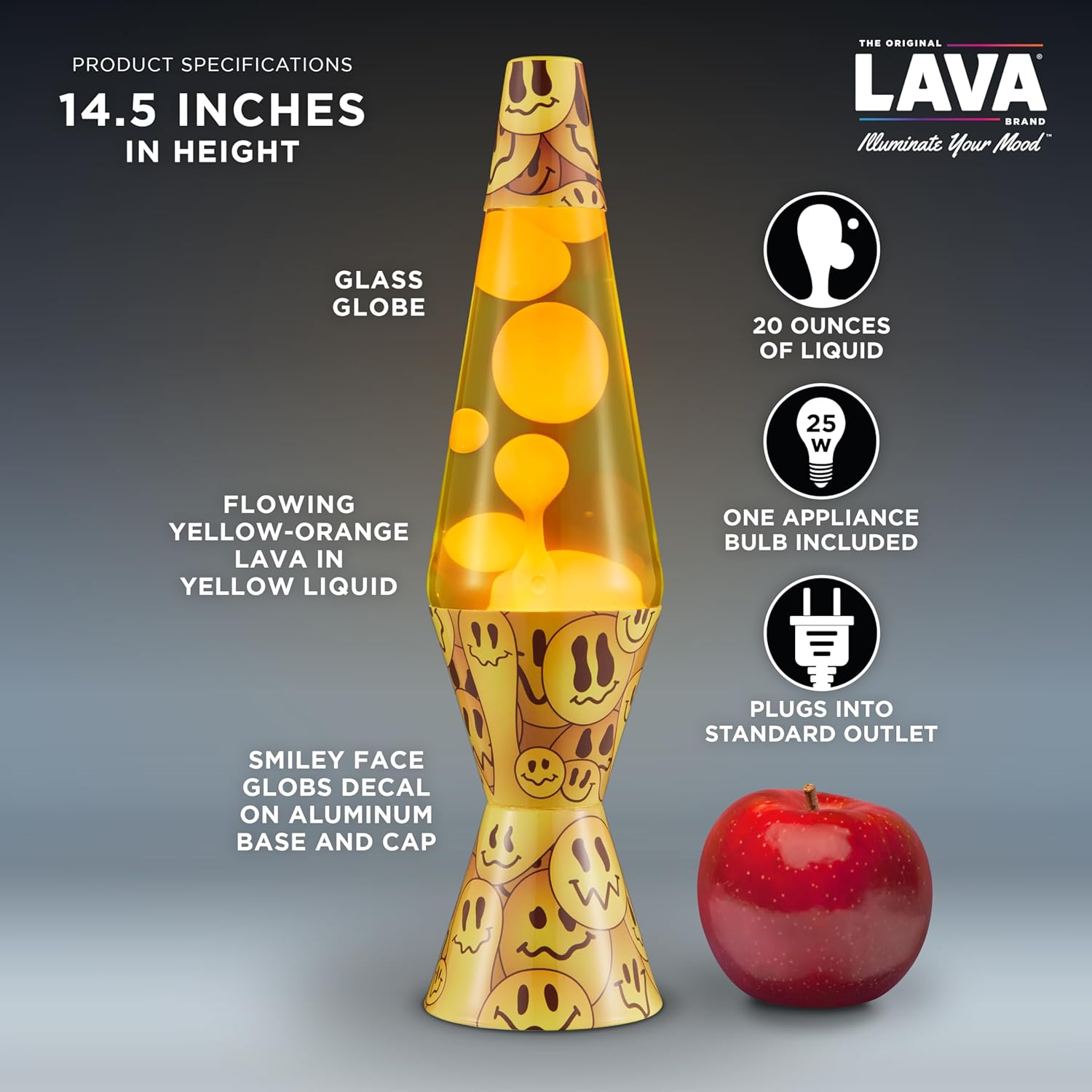 The Original Lava Lamp 145 Grinning Globs Classic Liquid Motion Lamp Yellow Lava and Orange Liquid Item 2094 Amazon Exclusive