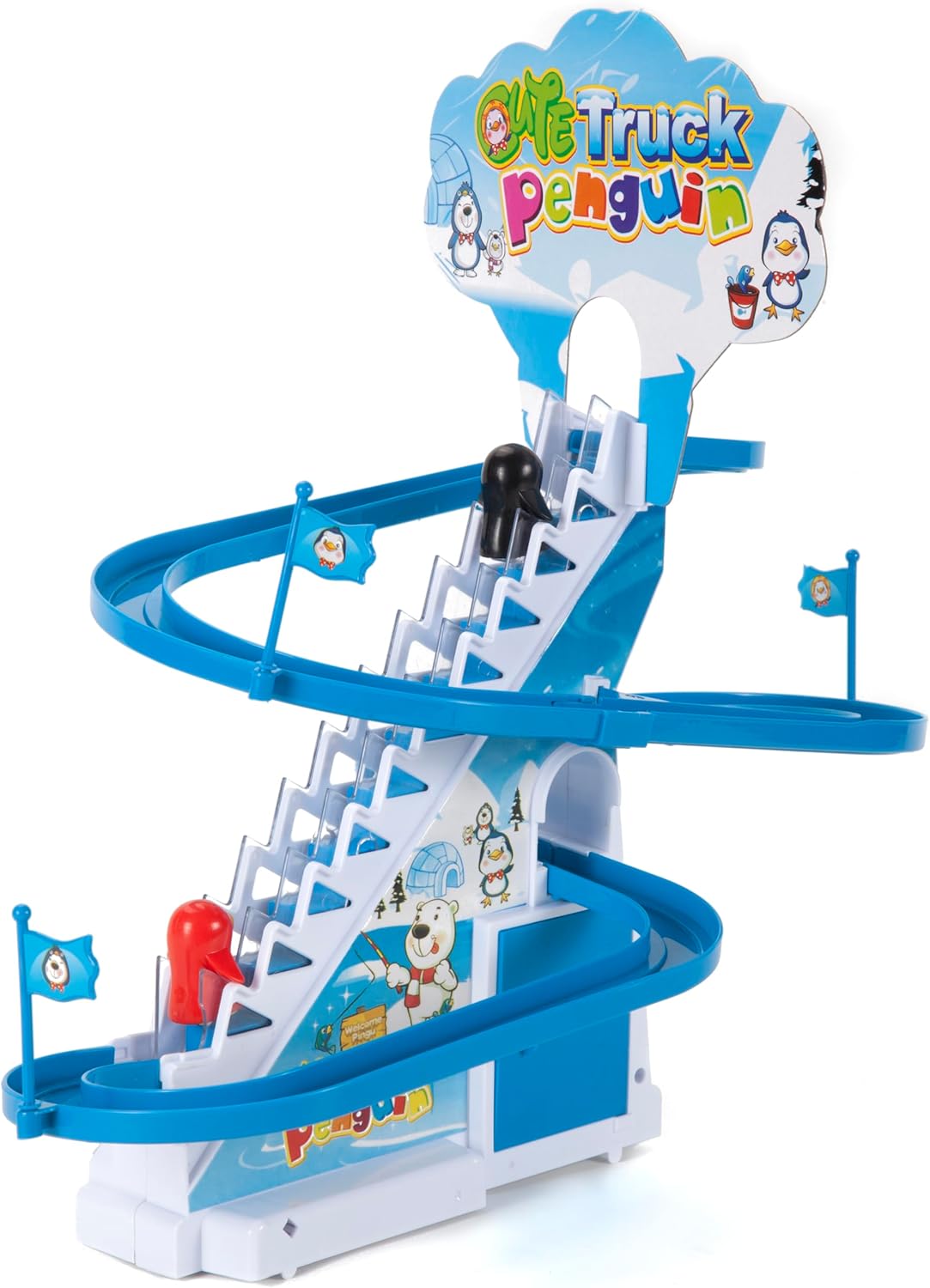ARSUK Penguin Race Game Toy Playful Musical Roller Coaster Track Playset with Music LED Flashing Lights On Off Button for Toddlers and Kids Gift