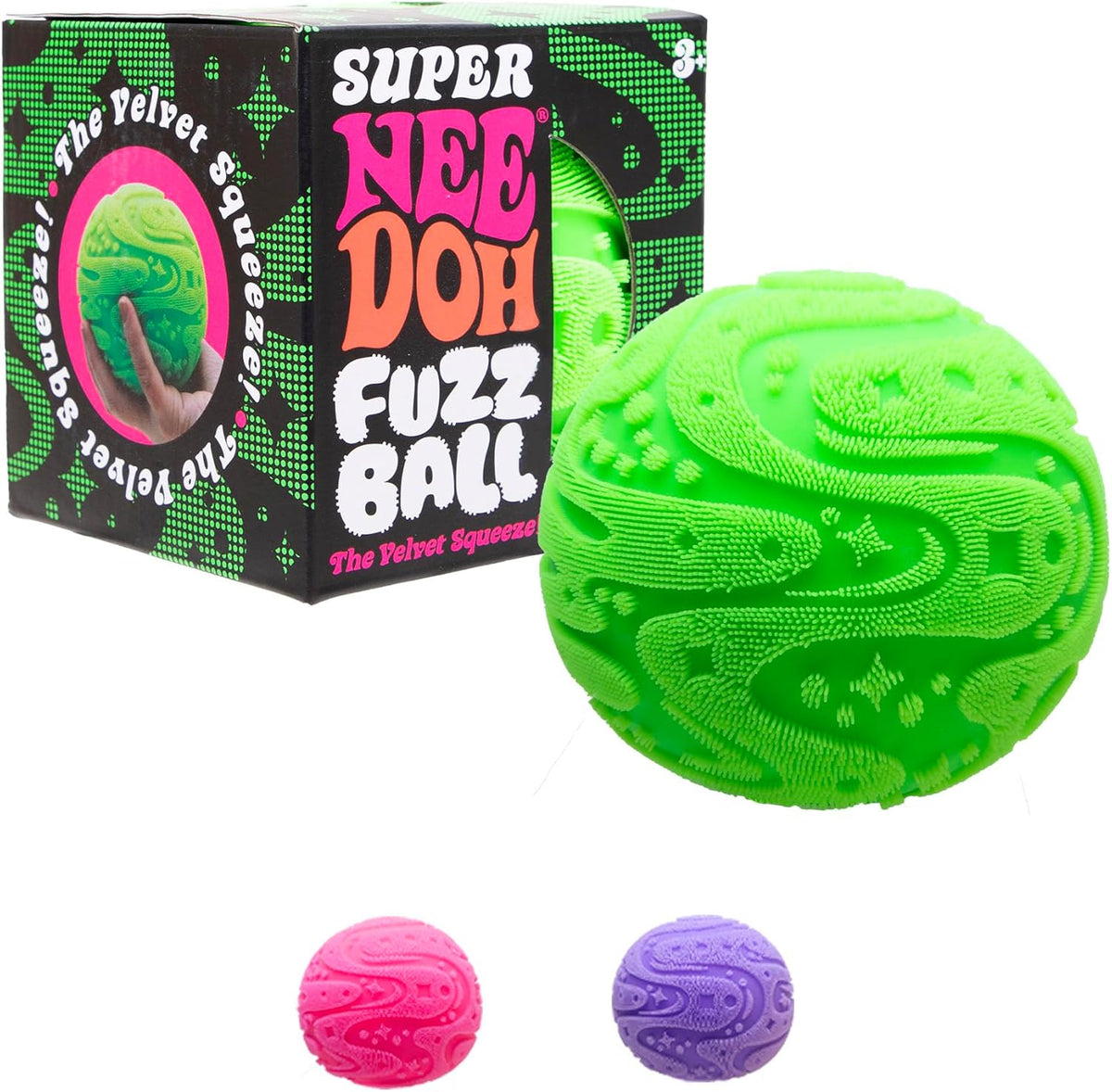 Super NeeDoh Fuzzball Stress Ball Fidget Toy Huge 45 in Diameter Jumbo Squishy Squeezy Fun Colors Assorted 1 Per Pack
