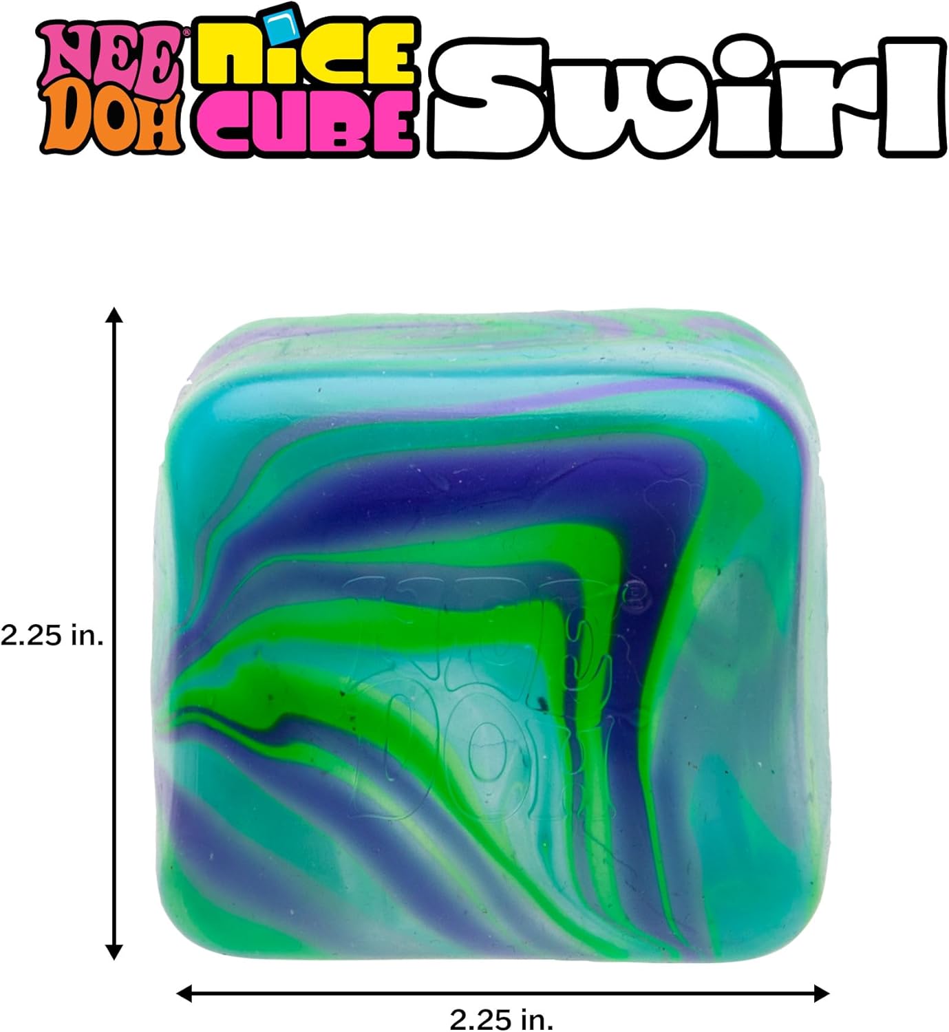 NeeDoh Nice Cube Swirl Sensory Toy with a Super Solid Squish Unique Swirling Color Blend Ages 3 and Up Blue Green One Cube Per Pack