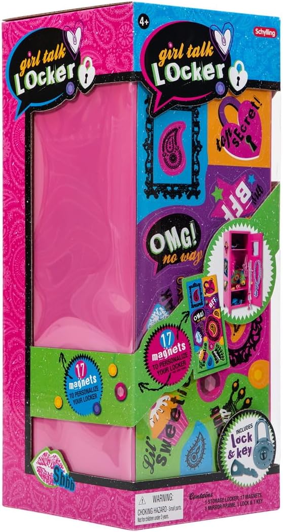 Girls Talk Pink Mini Locker 1125 Decorative Metal Storage Locker with 17 Mix and Match Magnets Lock and Keys Ages 4 12