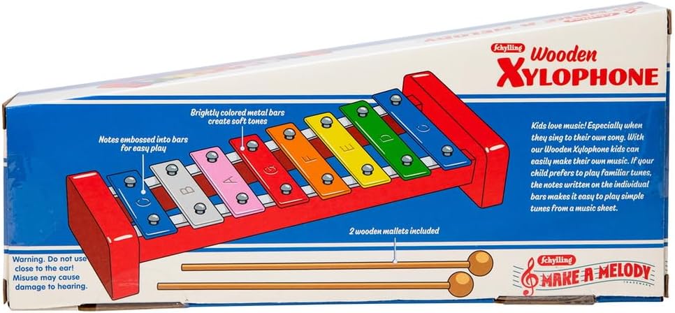 Wooden Xylophone Colorful Kids Instrument Includes Wooden Mallets and Embossed Metal Keys Ages 3 and Up