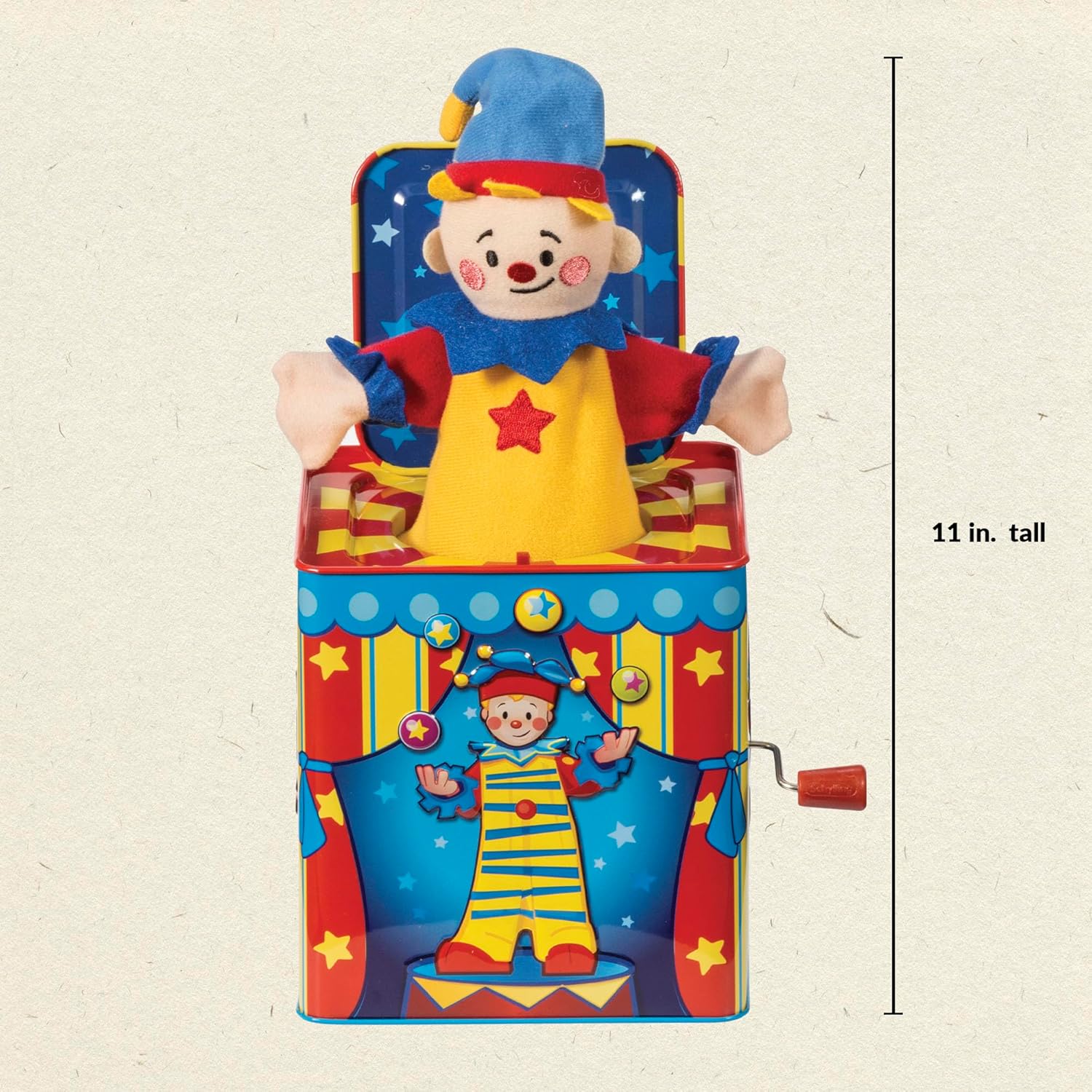 Silly Circus Jack in the Box Classic Childrens Musical Toy Colorful Embossed Tin Box and Friendly Plush Age 18 months and Up