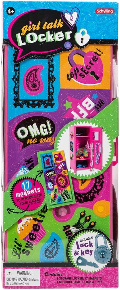 Girls Talk Pink Mini Locker 1125 Decorative Metal Storage Locker with 17 Mix and Match Magnets Lock and Keys Ages 4 12