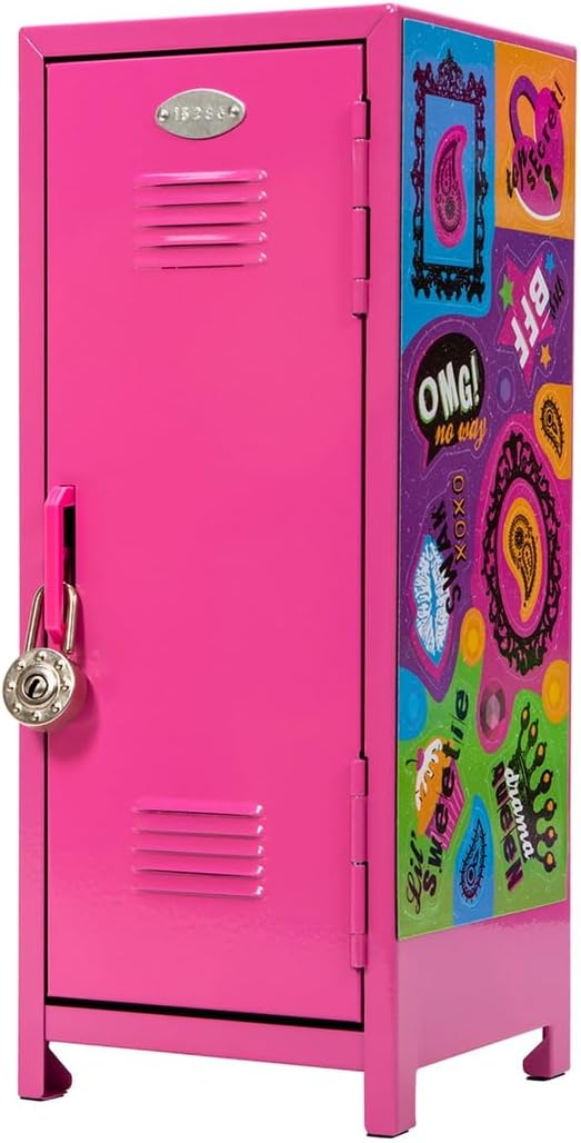 Girls Talk Pink Mini Locker 1125 Decorative Metal Storage Locker with 17 Mix and Match Magnets Lock and Keys Ages 4 12