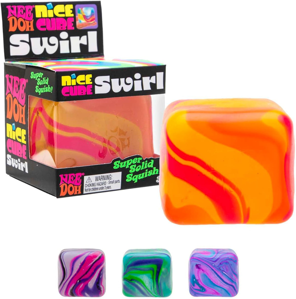 NeeDoh Nice Cube Swirl Sensory Toy with a Super Solid Squish Unique Swirling Color Blend Color May Vary 1 Per Pack