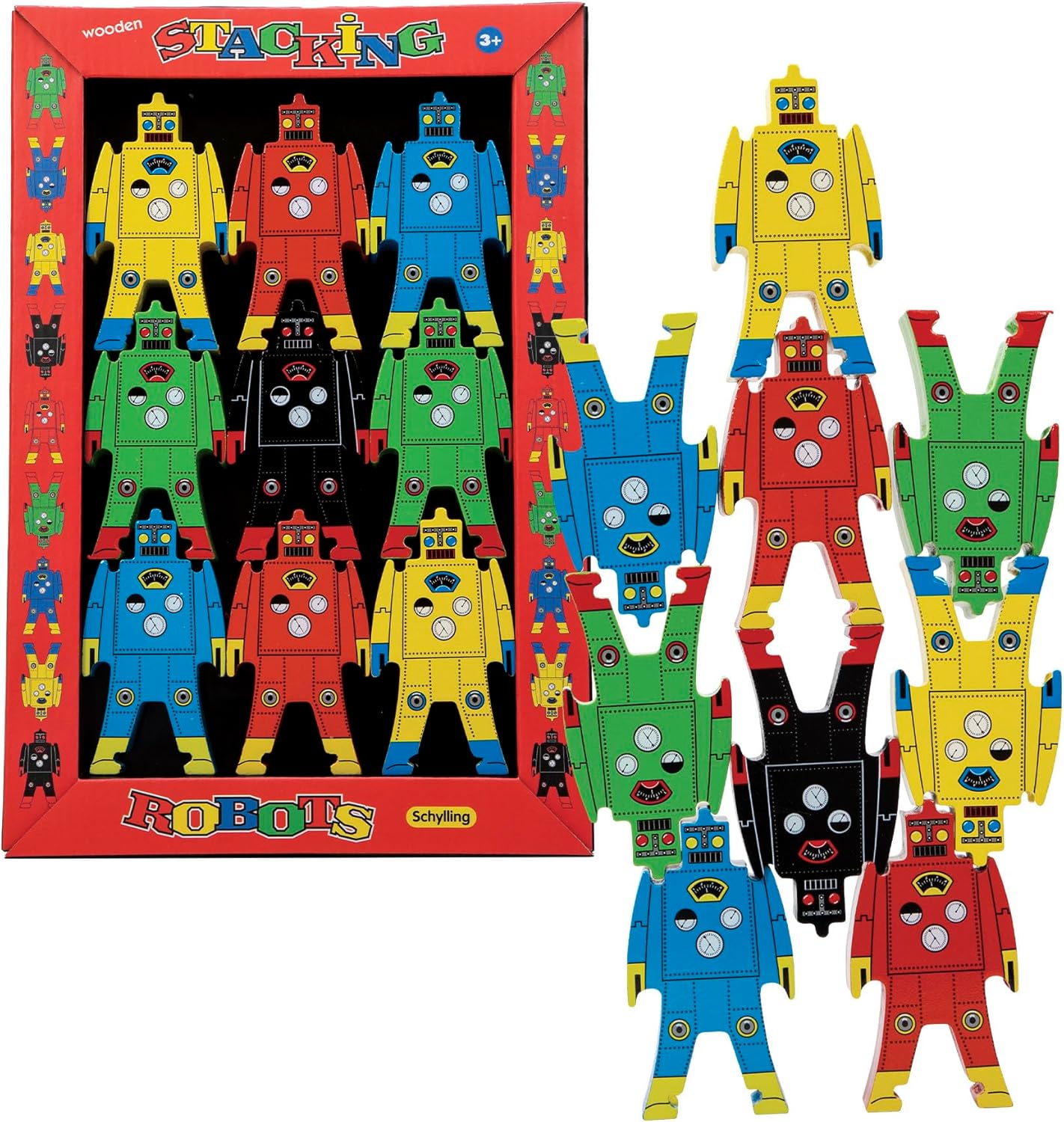 Stacking Robots Colorful Wooden Stacking Toy for Kids 9 pcs Fun Puzzle for Balancing and Imaginative Play Ages 3 and Up