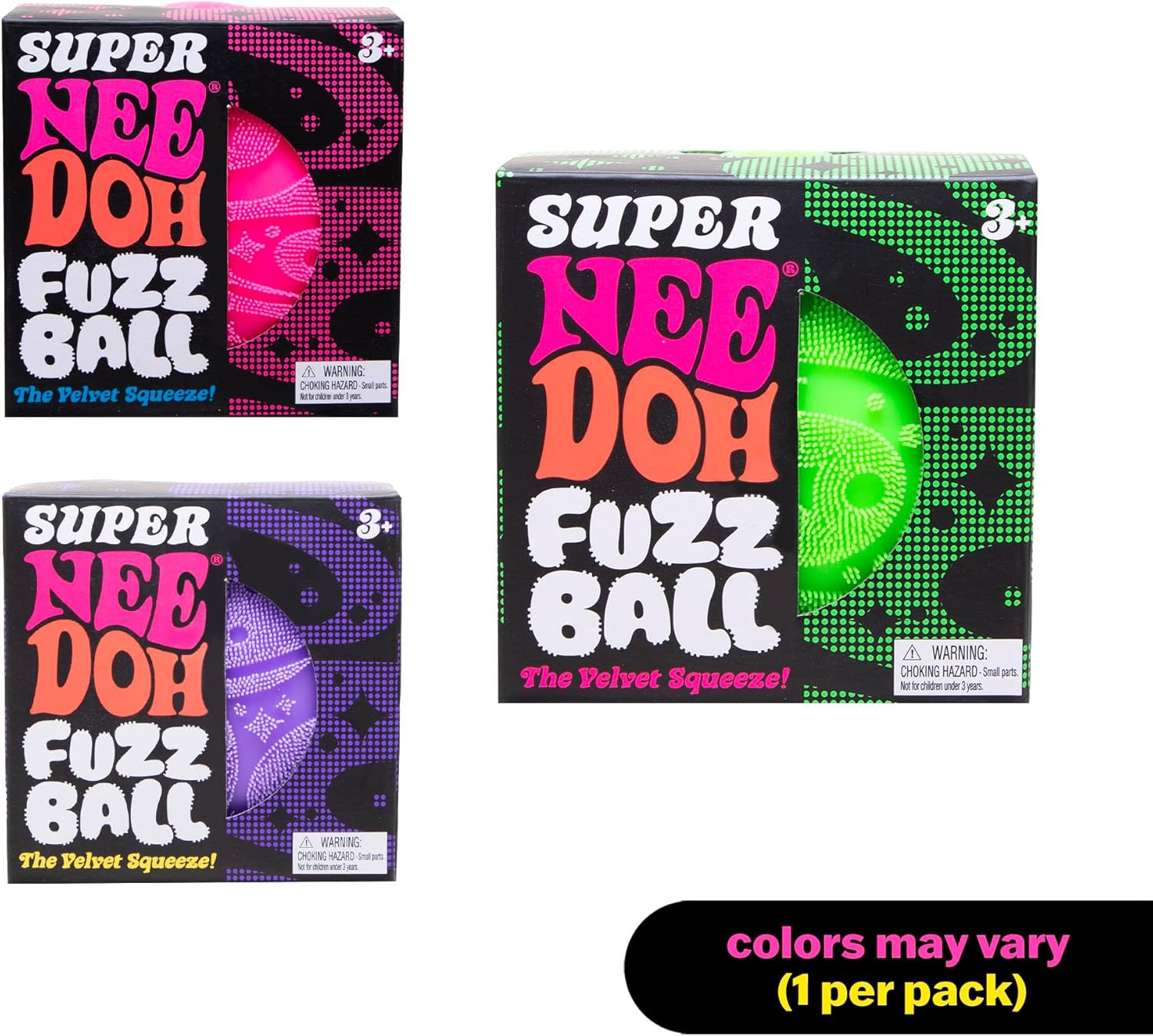 Super NeeDoh Fuzzball Stress Ball Fidget Toy Huge 45 in Diameter Jumbo Squishy Squeezy Fun Colors Assorted 1 Per Pack
