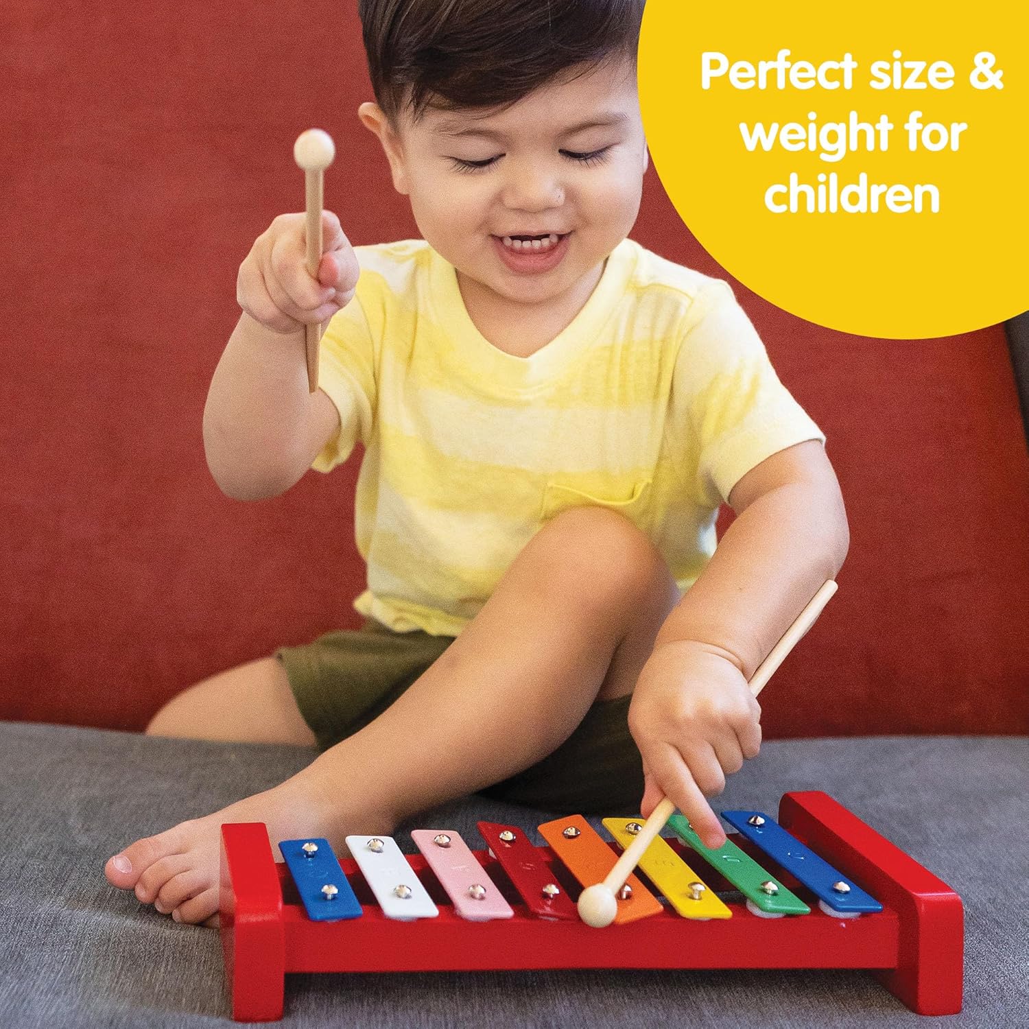Wooden Xylophone Colorful Kids Instrument Includes Wooden Mallets and Embossed Metal Keys Ages 3 and Up