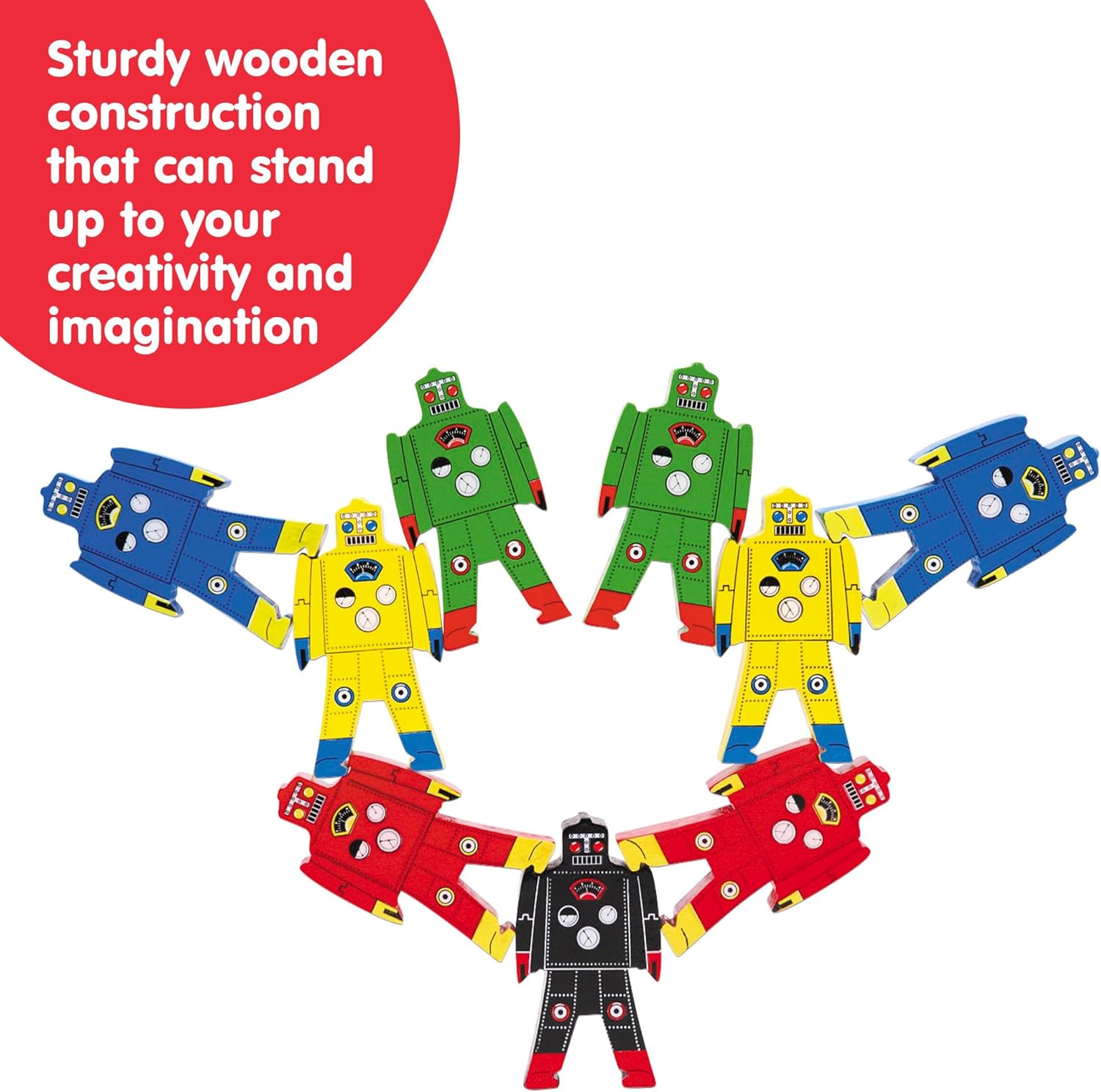 Stacking Robots Colorful Wooden Stacking Toy for Kids 9 pcs Fun Puzzle for Balancing and Imaginative Play Ages 3 and Up