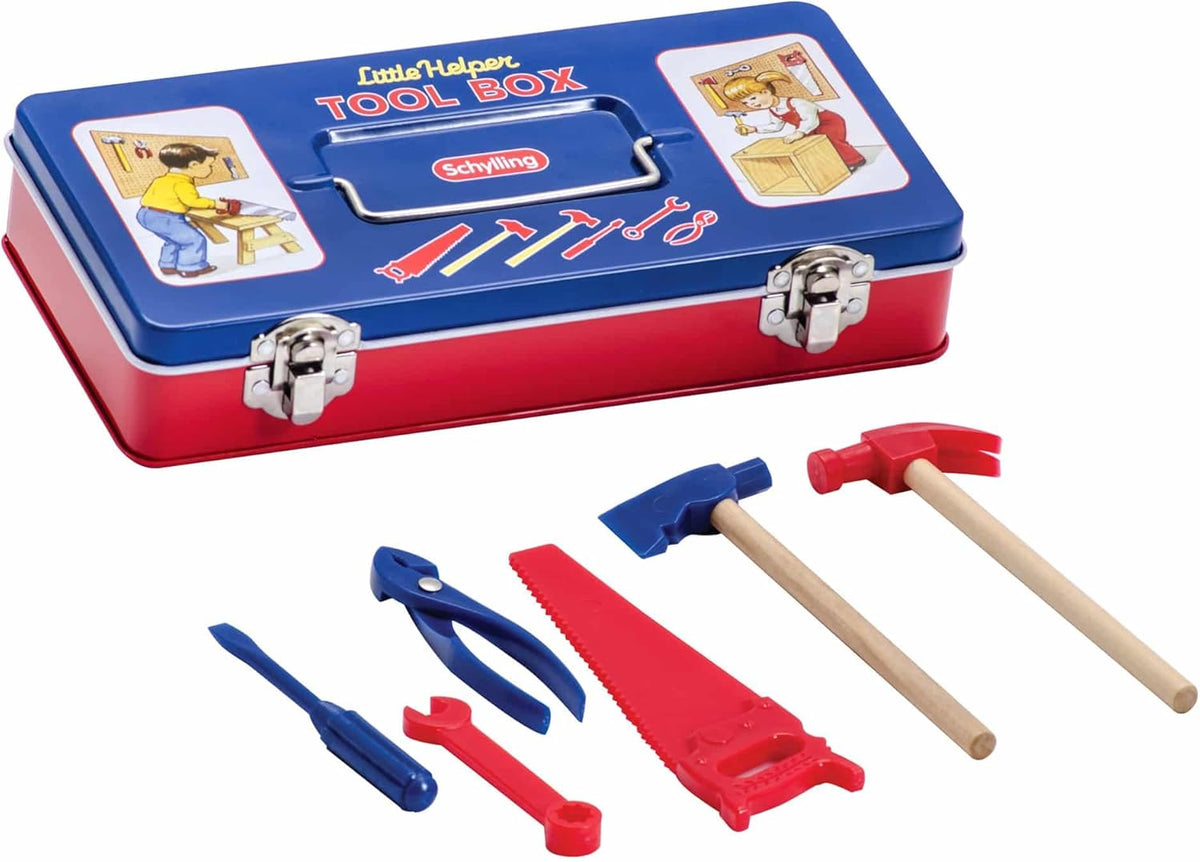 Toy Tin Tool Box with Tools Metal Case Including 6 Tools Ages 3