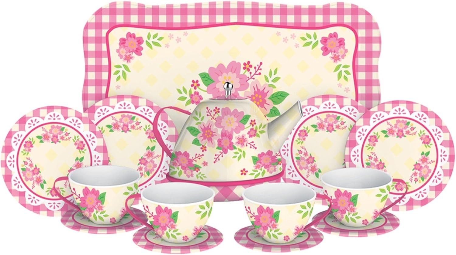 Fancy Tin Tea Set Red