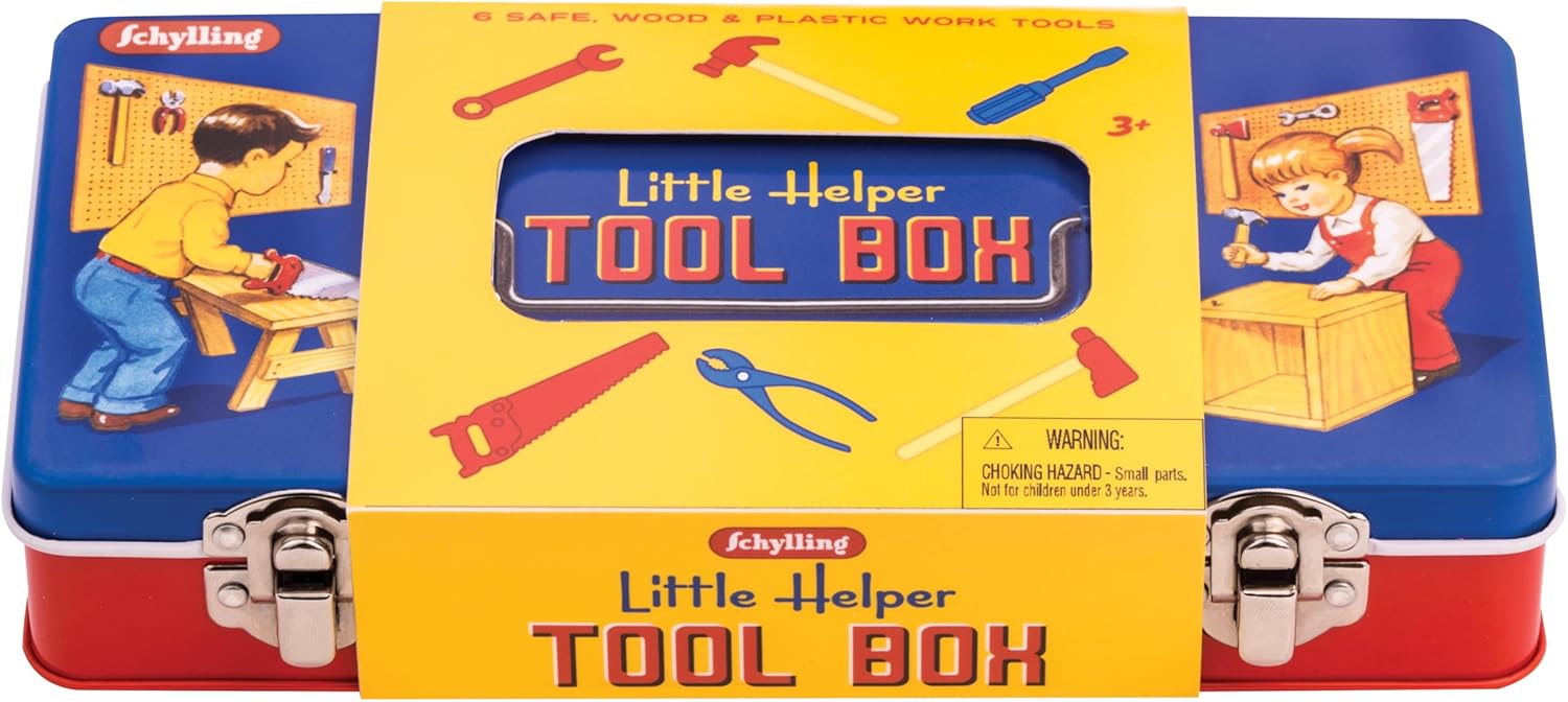 Toy Tin Tool Box with Tools Metal Case Including 6 Tools Ages 3