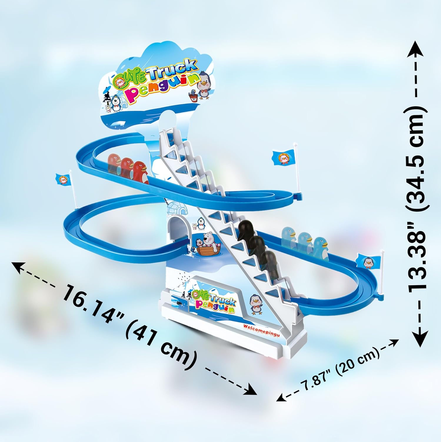 ARSUK Penguin Race Game Toy Playful Musical Roller Coaster Track Playset with Music LED Flashing Lights On Off Button for Toddlers and Kids Gift