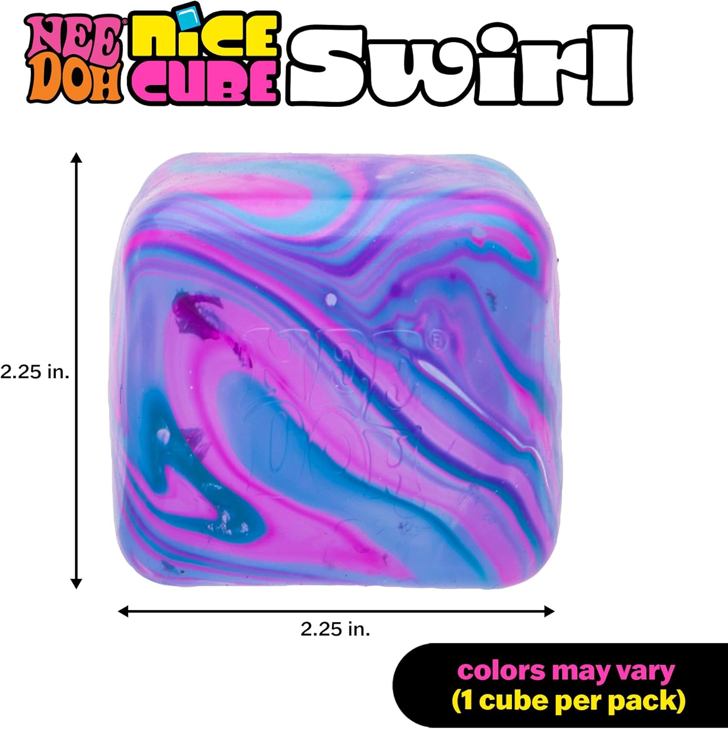NeeDoh Nice Cube Swirl Sensory Toy with a Super Solid Squish Unique Swirling Color Blend Ages 3 and Up Purple Blue One Cube Per Pack