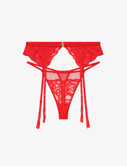 Rose Lace Thong & Garter Set