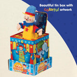 Silly Circus Jack in the Box Classic Childrens Musical Toy Colorful Embossed Tin Box and Friendly Plush Age 18 months and Up