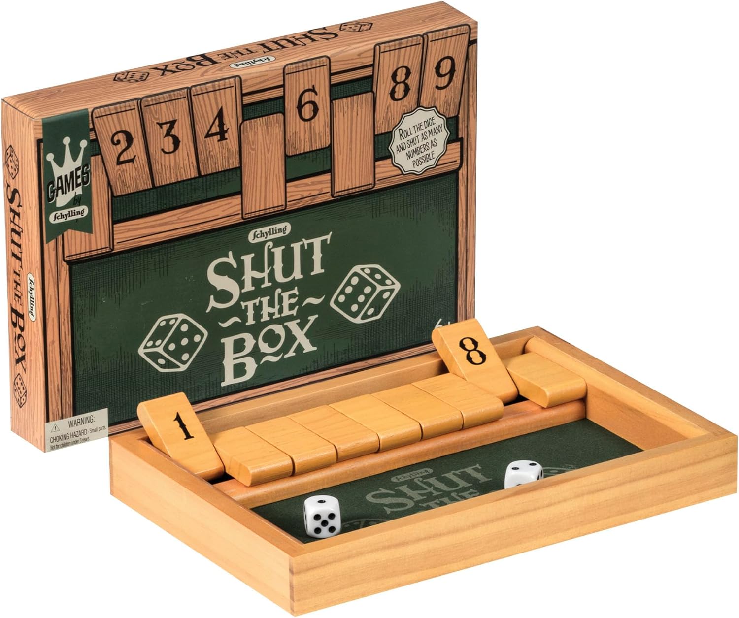 Shut the Box Family Game of Strategy and Chance Includes Collectible Wooden Game Box Felt Bottom Rounded Dice and Detailed Instructions Ages 6 and Up