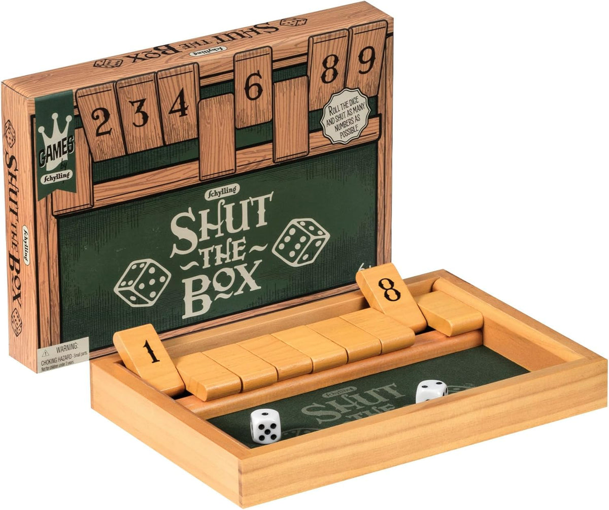 Shut the Box Family Game of Strategy and Chance Includes Collectible Wooden Game Box Felt Bottom Rounded Dice and Detailed Instructions Ages 6 and Up