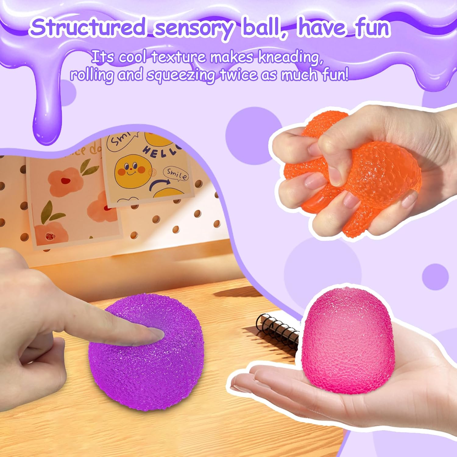 Squishy Fidget Toys Stress for Kids and Adults Super Solid Squeeze BallSensory for Stress Relief Birthday Easter Basket Stuffers and Party Favors Purple