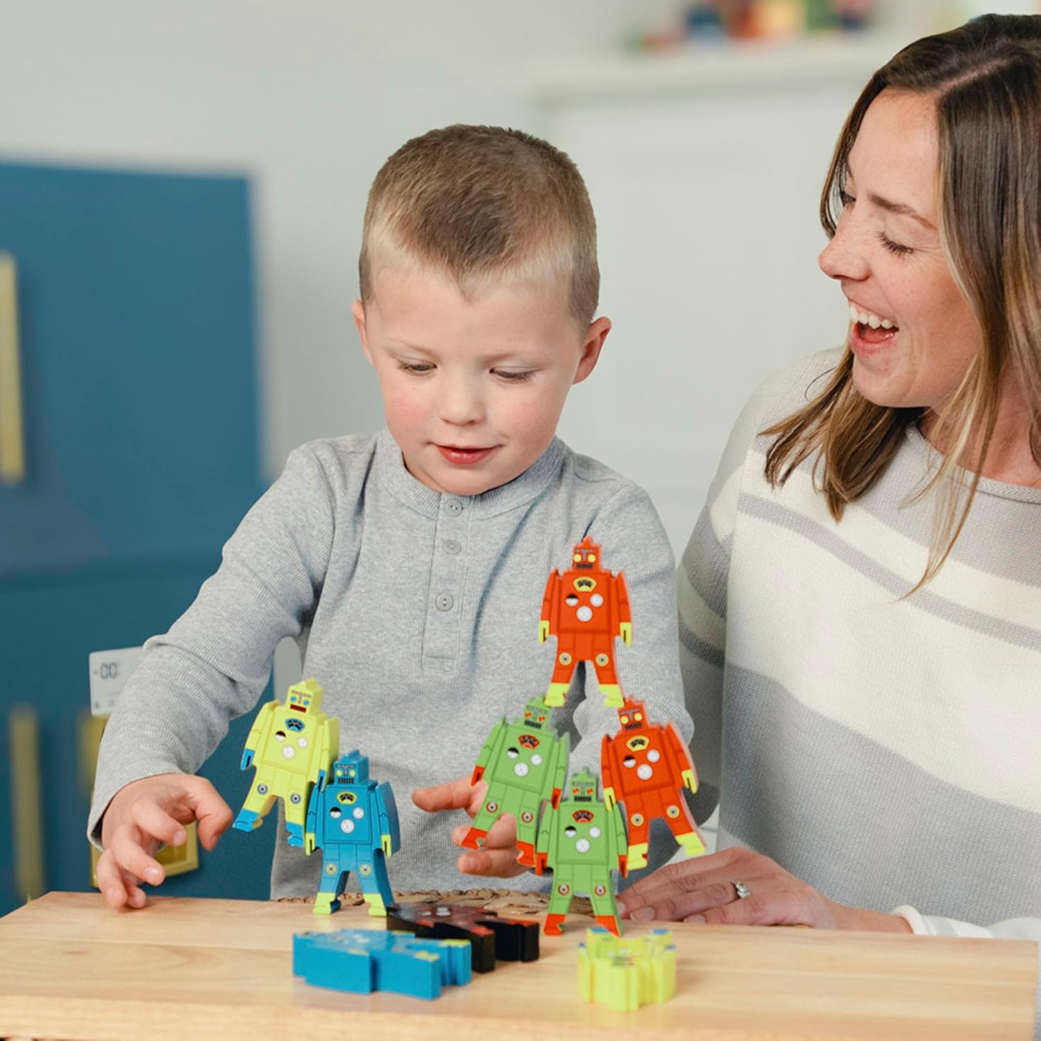 Stacking Robots Colorful Wooden Stacking Toy for Kids 9 pcs Fun Puzzle for Balancing and Imaginative Play Ages 3 and Up