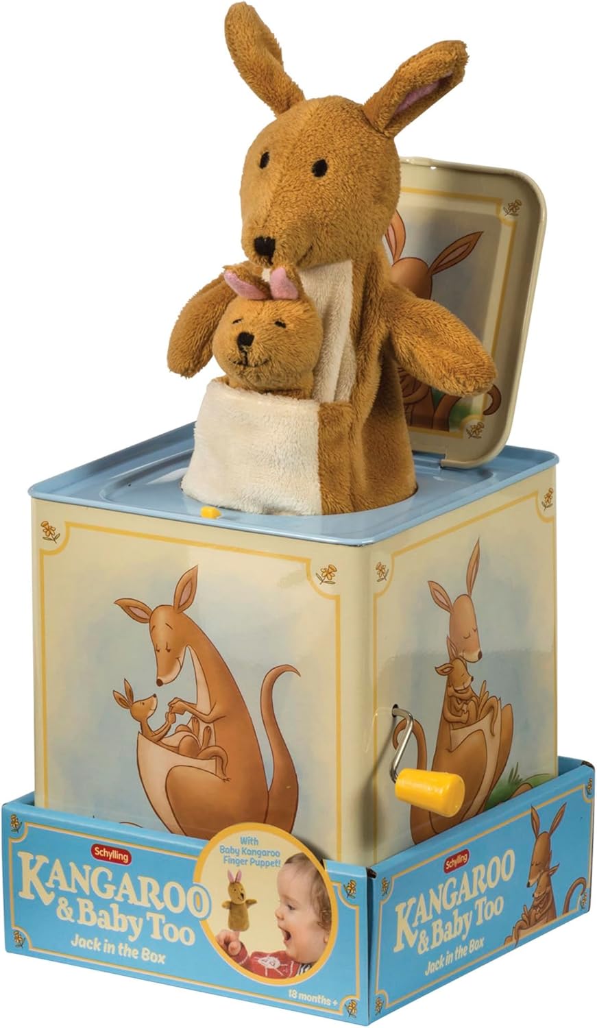 Jack in Box Kangaroo Classic Pop Up Music Toy Momma Baby Joey Finger Puppet Plays Song Pop Goes The Weasel Toddler Kids 18mo