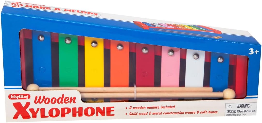 Wooden Xylophone Colorful Kids Instrument Includes Wooden Mallets and Embossed Metal Keys Ages 3 and Up