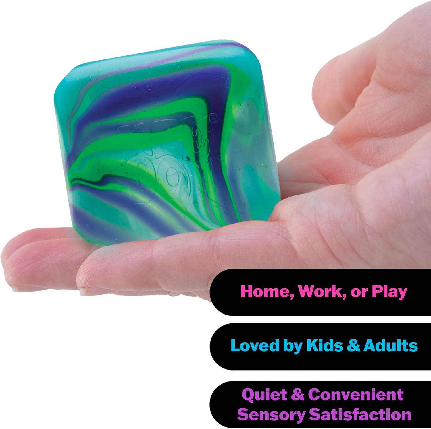 NeeDoh Nice Cube Swirl Sensory Toy with a Super Solid Squish Unique Swirling Color Blend Ages 3 and Up Blue Green One Cube Per Pack
