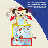 Polka Puppy Jack in the Box Classic Childrens Musical Toy that Dances Colorful Embossed Tin Box and Lovable Puppy Plush Age 18 months and Up